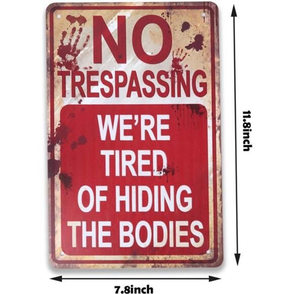 Halloween Signs, No Trespassing, Funny Metal Tin Sign for Halloween - Picture 3 of 8